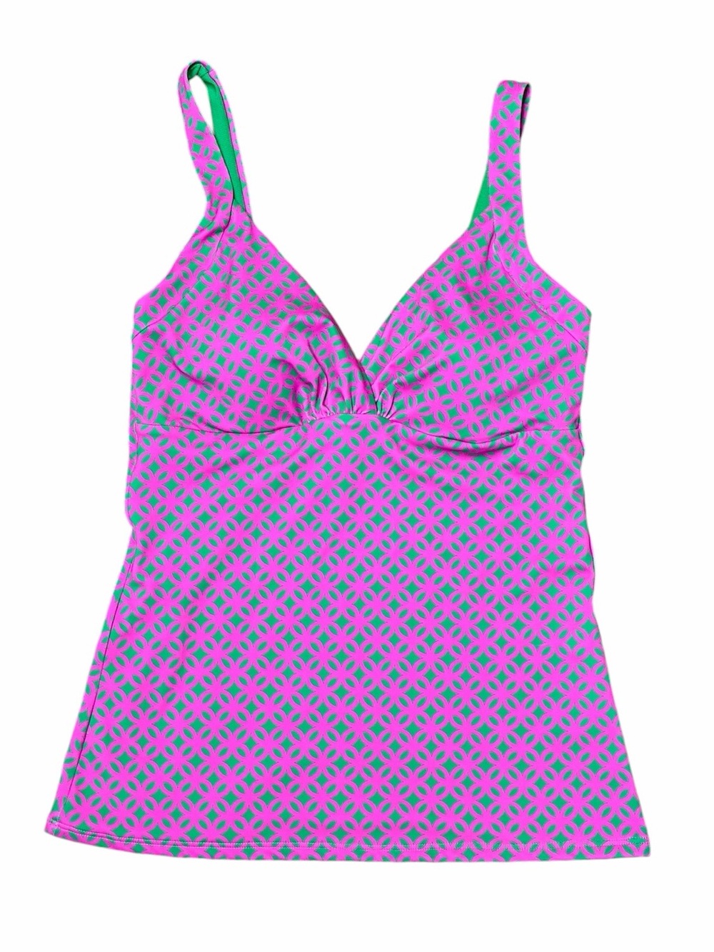 Boden Talamanca Tankini Top Pink and Green Geometric Swimsuit Women's Size US 12
